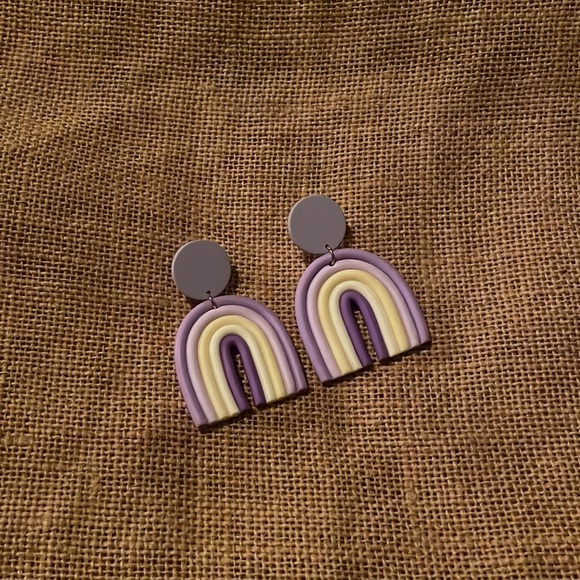 Clay Boho Clay Purple yellow Rainbow earrings New Y2k 90s - Picture 2 of 6